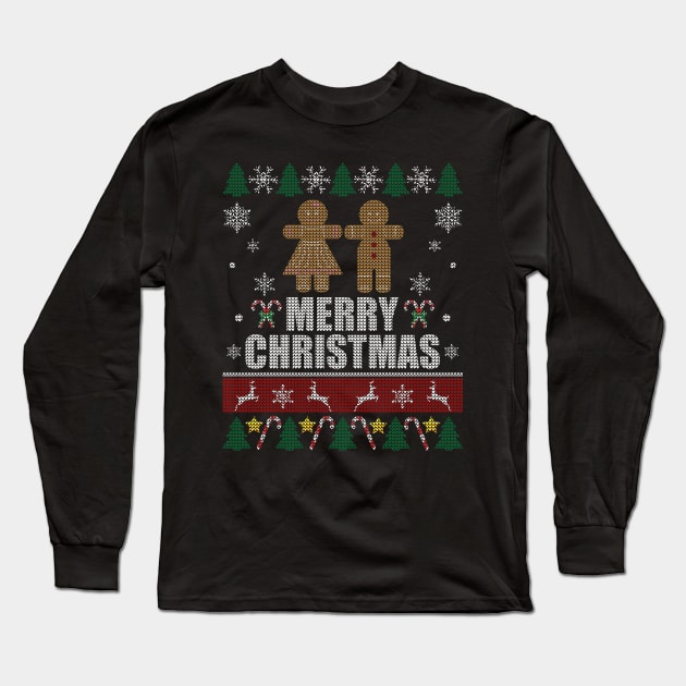 Christmas Gingerbread Man & Woman Long Sleeve T-Shirt by Sleazoid